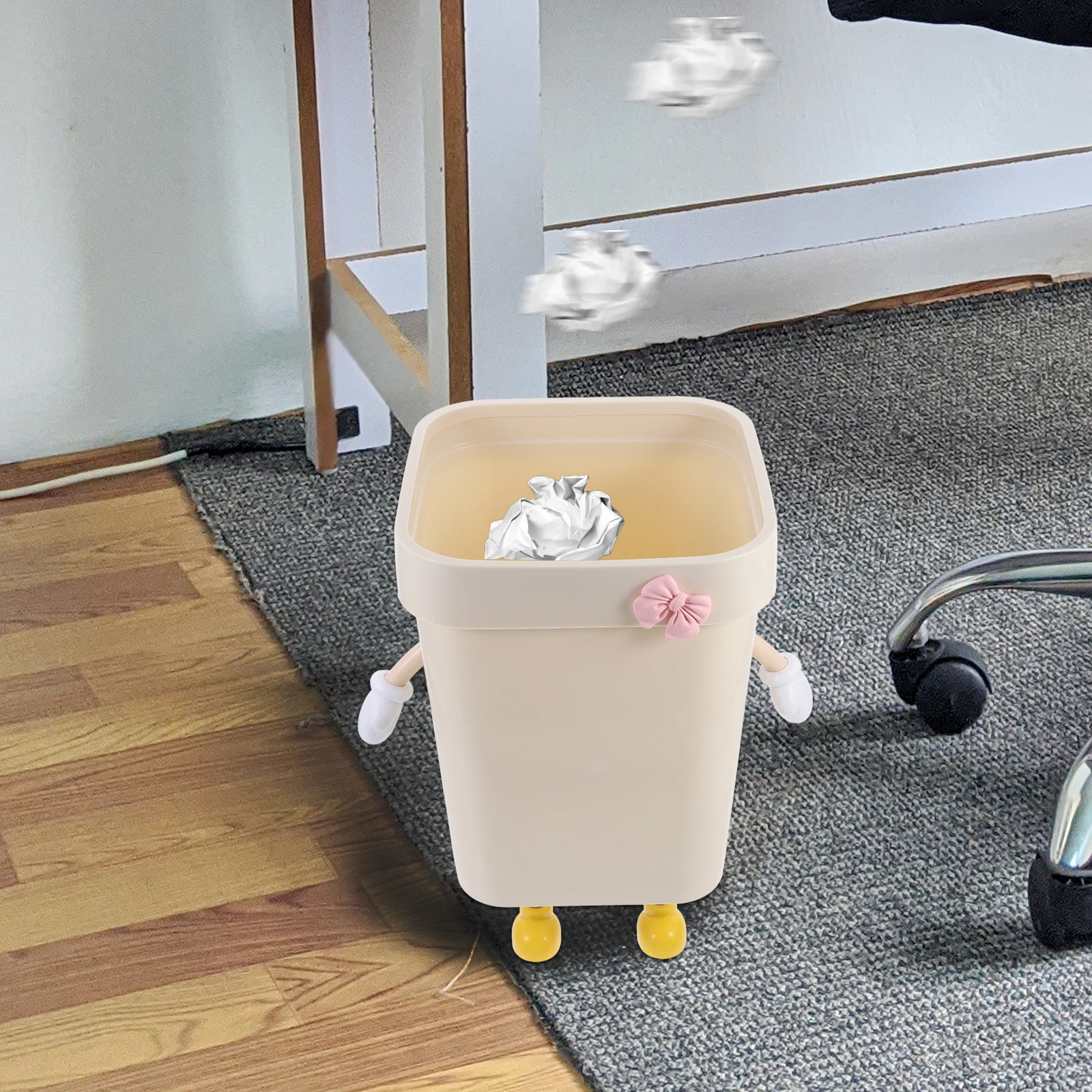 

Large Capacity Plastic Trash Can 12L Decorative Cut Design For Bedroom Bathroom Office Home Waste Bin Storage Basket