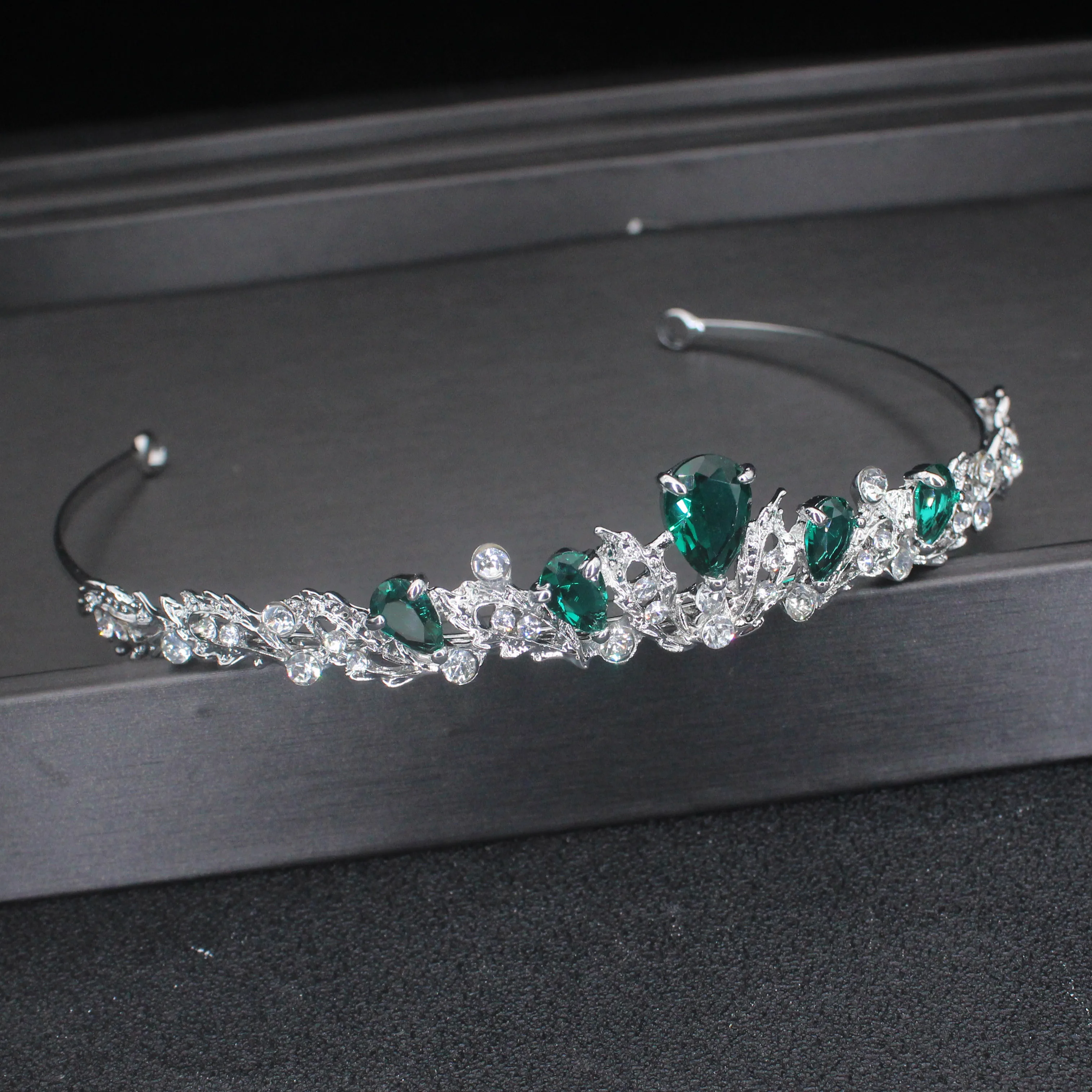 Green Zircon Tiaras Headbands For Girl  Luxury Crystal Rhinestone Tiara Wedding Bridal Hair Accessories Women Headpiece