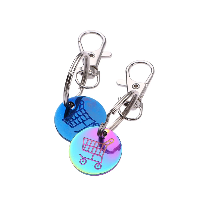 1Pcs 카트 쇼핑 토큰 트롤리 키 키 체인 동전 분기 식료품 슈퍼마켓 홀더 열쇠 고리 금속 반지 변경 잠금 해제 동전