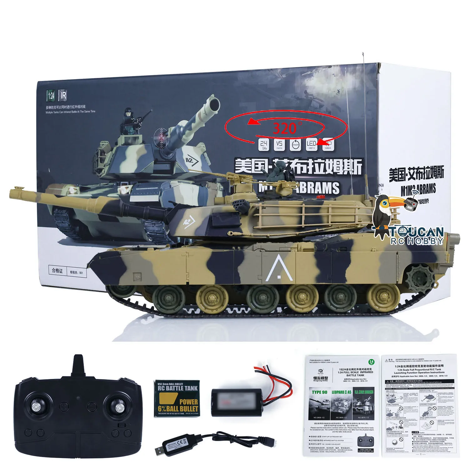 System walki na podczerwień 1/24 Heng Long RC plastikowy czołg Model Abrams M1M2 3816-2 2.4G zdalnie sterowana zabawka bojowa TH23394