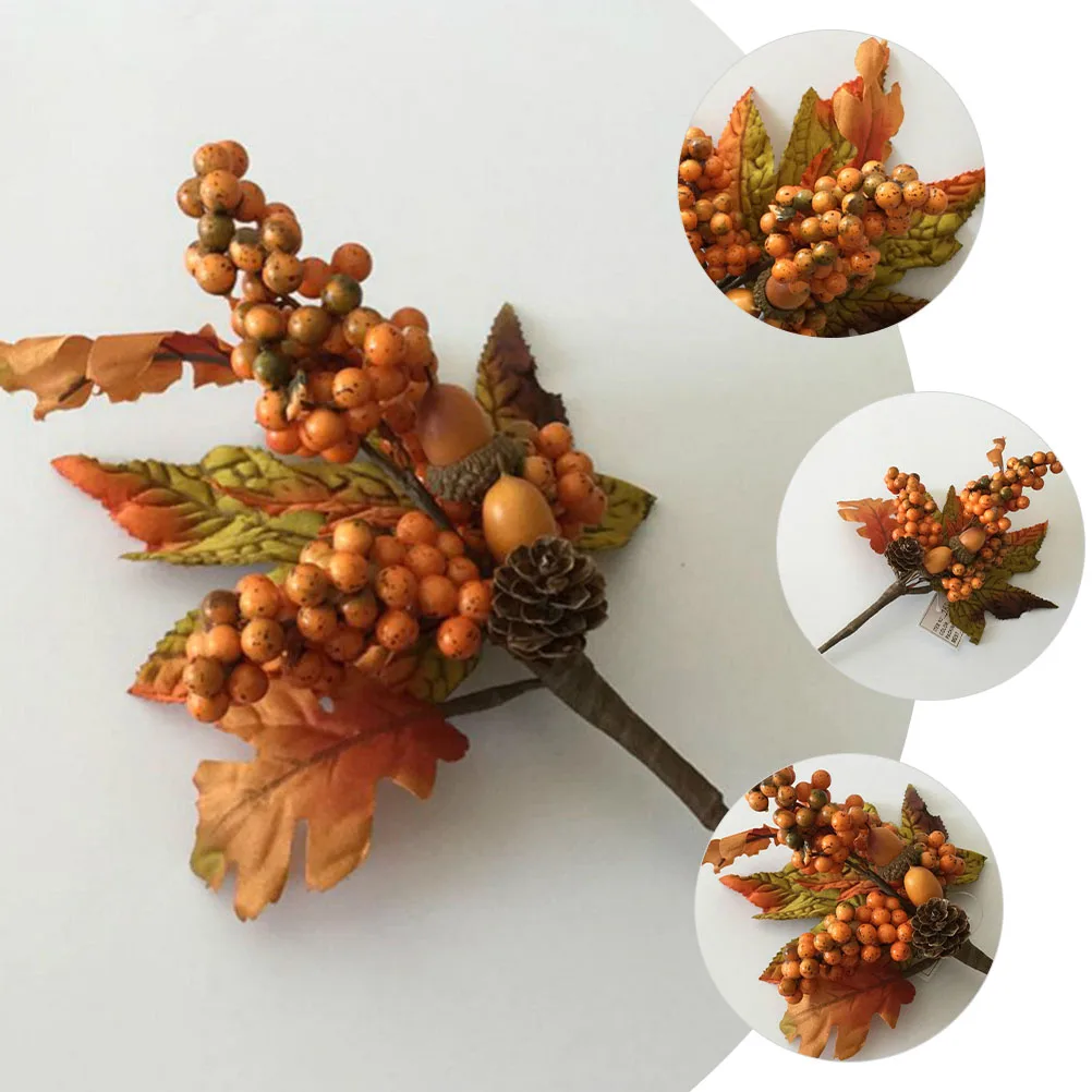 

2pcs Simulated Acorn Pine Cones Short Branches Thanksgiving Decorations Fall Party Supplies Artificial Maple Leaf for Vase