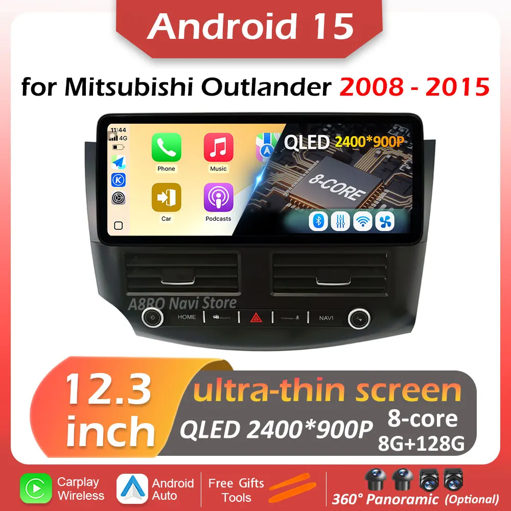 Car Multimedia Radio Player for Mitsubishi Outlander 2008 - 2015 Android 15 DSP Stereo Navigation Wireless Carplay Cooling fan