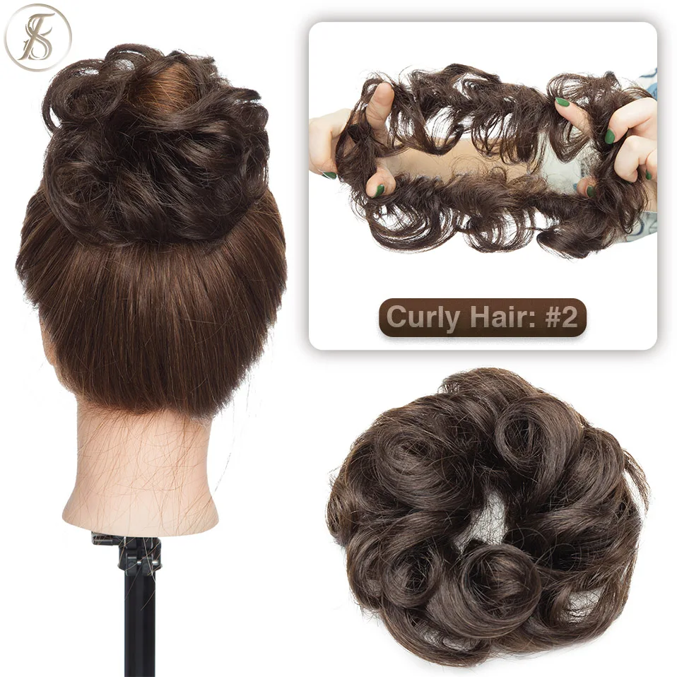 TESS 17g/23g Haar Brötchen Chignon 100% Menschliches Haar Lockiges Haar Elastische Donut Pferdeschwanz-haar Extensions Wrap natürliche Farbe Haarteil – Detail 22
