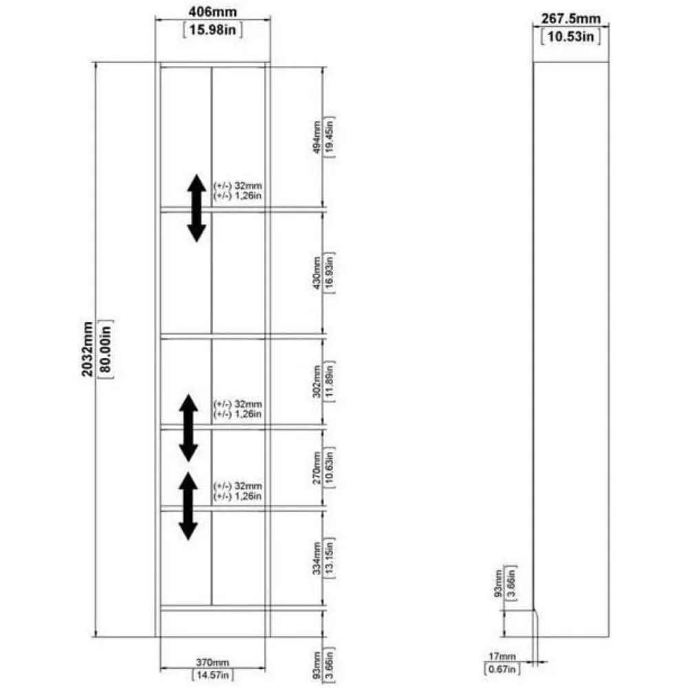 خزانة كتب ضيقة أنيقة ذات 5 أرفف باللون الأبيض - تخزين موفر للمساحة للكتب والديكور #5