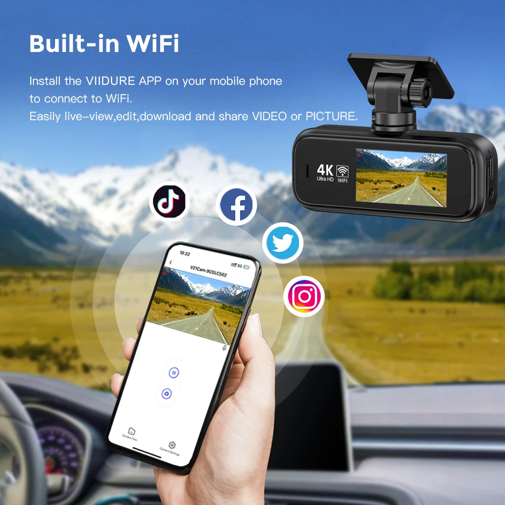 4K Dash Cam for Car DVR Camera Front and Rear Dual Lens Video Recorder With WiFi GPS WDR Night Vision 24H Parking Mode Black Box