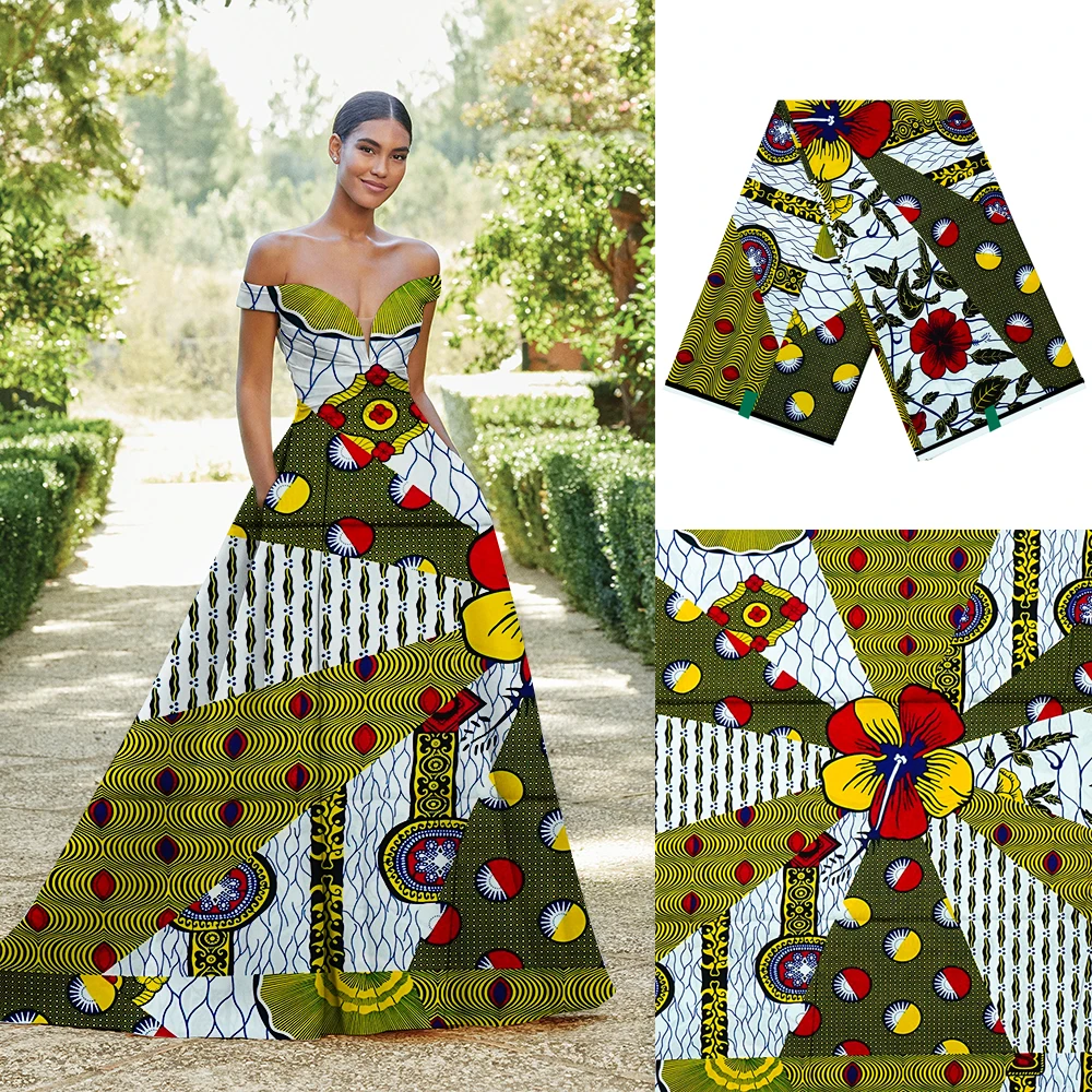 Ankara African Wax Fabric Veritable Real Wax Fabric Nigeria Ghana Style Tissu Sewing Dress DIY 100% Cotton Material 6 Yards