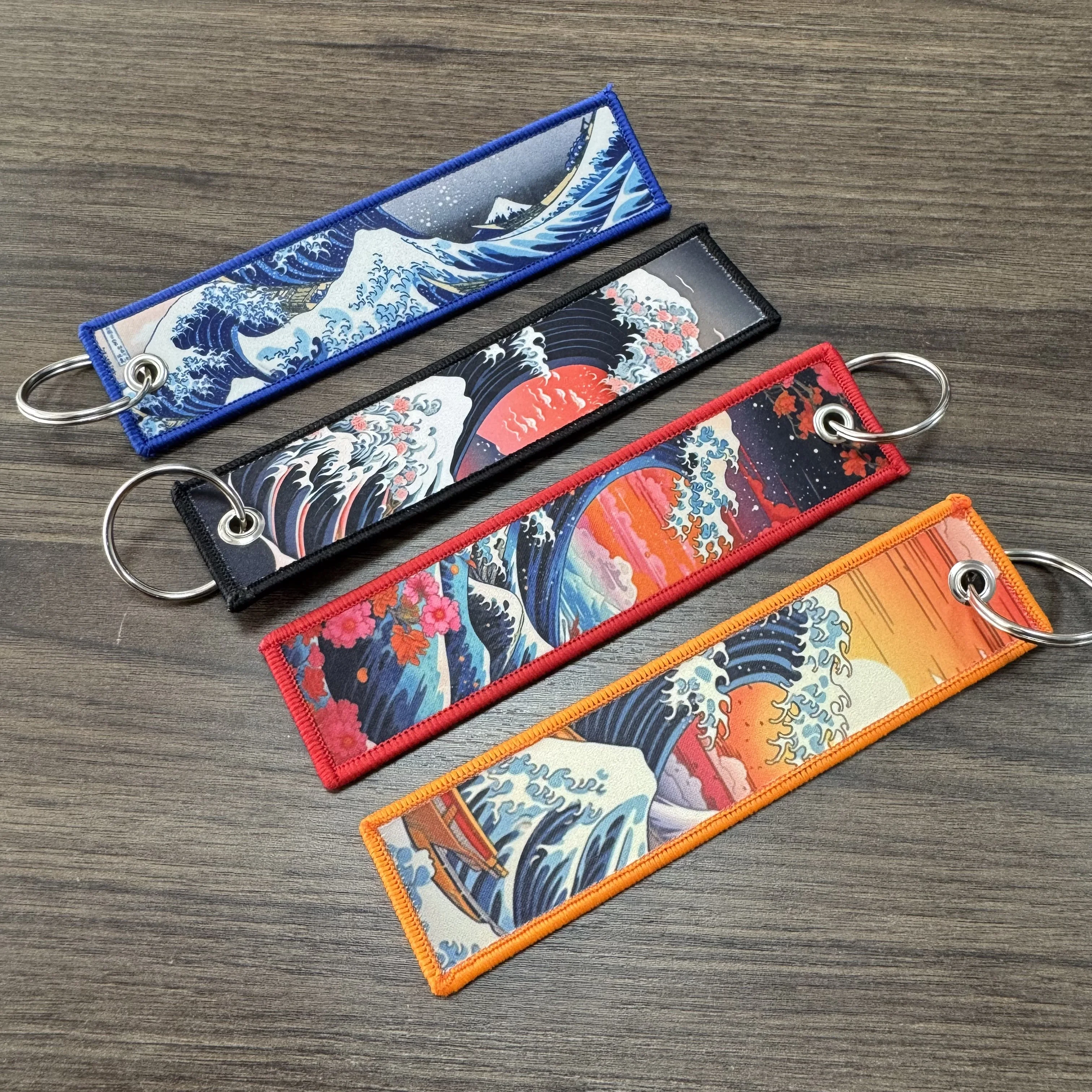 LLavero de cultura de modificación JDM, llavero de ondas Hokkaido, tira de tela, soporte para llavero de motocicleta y coche, accesorio colgante para mochila