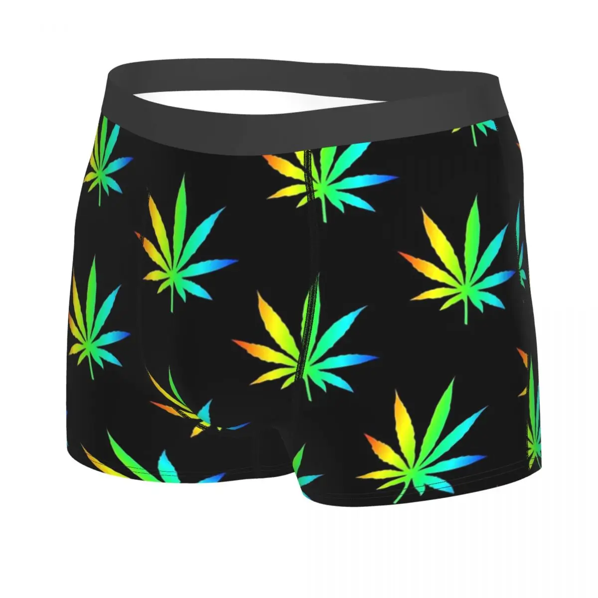 Rainbow Man\'s Boxer Briefs Underwear Cannabis Leaf Plant Marijuana Weed Highly Breathable High Quality Sexy Shorts Gift Idea