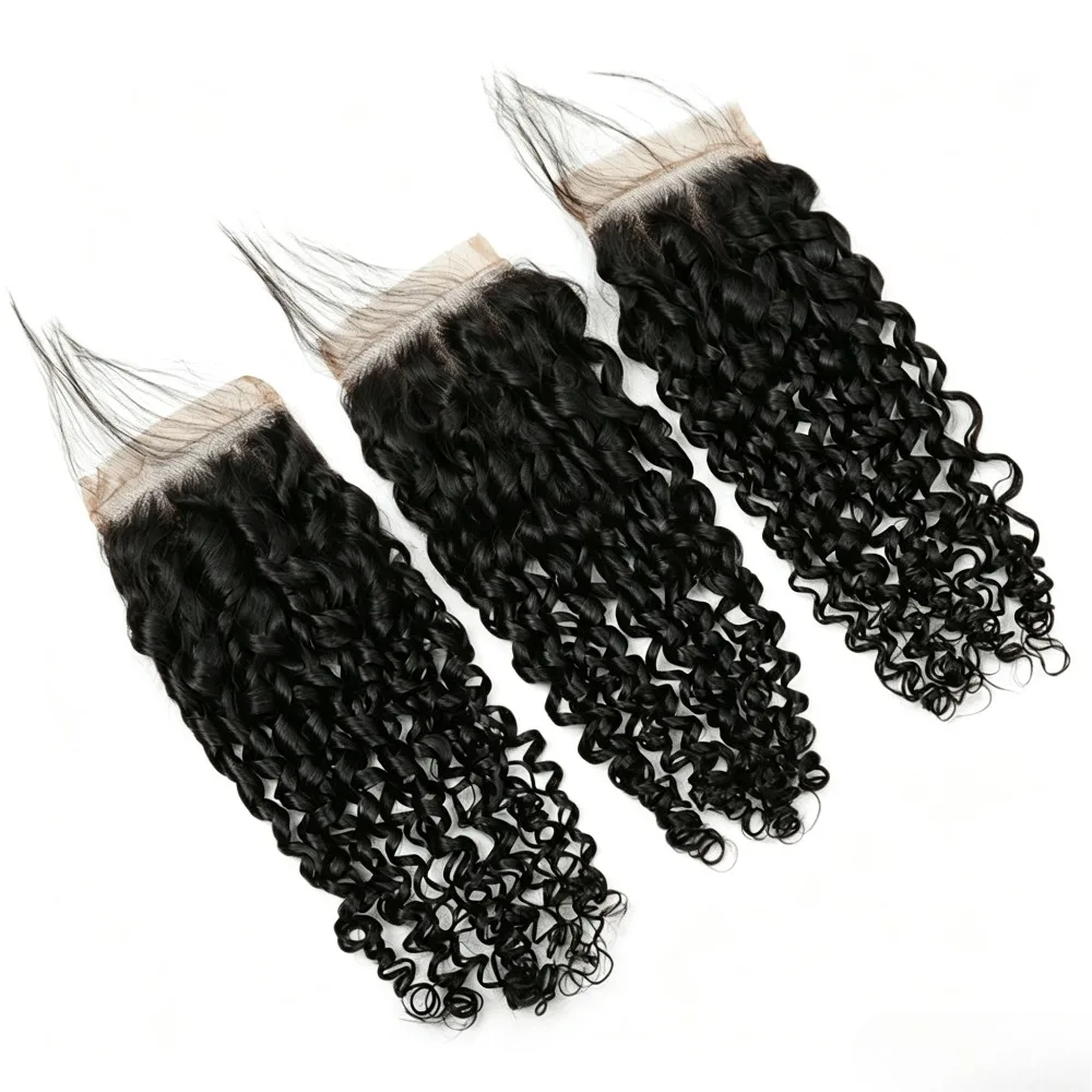 12A 4x4 Lace Closure Pissy Curly Naturfarbenes Echthaar Brasilianisches Virgin Remy Haar, vorgezupft, Babyhaar, kein Haarausfall, kein Verfilzen – Detail 9