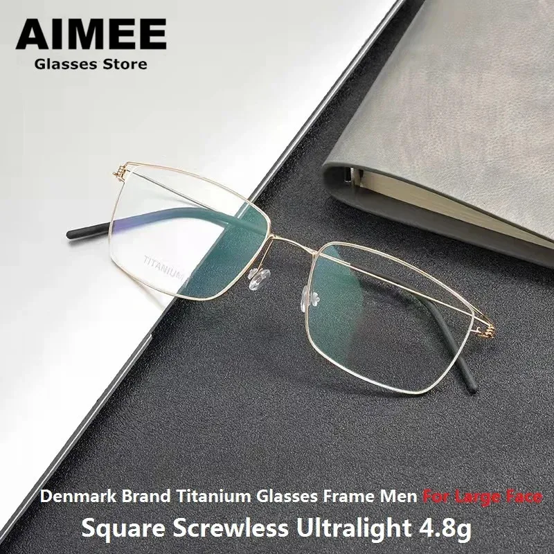 Denmark Brand Screwless Titanium Glasses Frame Men Square Ultralight Prescription Eyeglasses Women Optical Large Face Spectacles