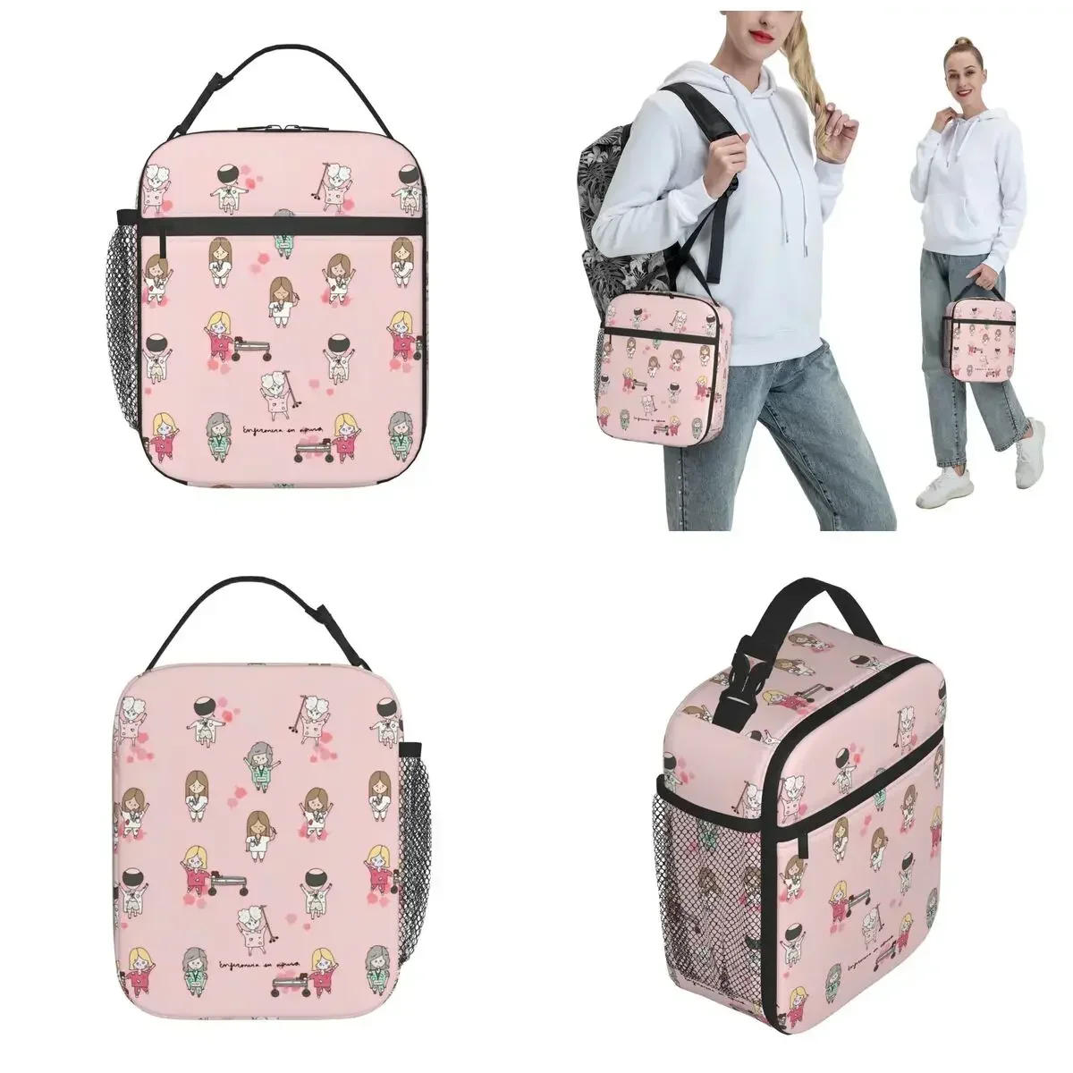 Enfermeras Cartoon Ladies Nurse Insulated Lunch Bags Leakproof Medical Reusable Thermal Bag Lunch Box Tote School Bento Pouch