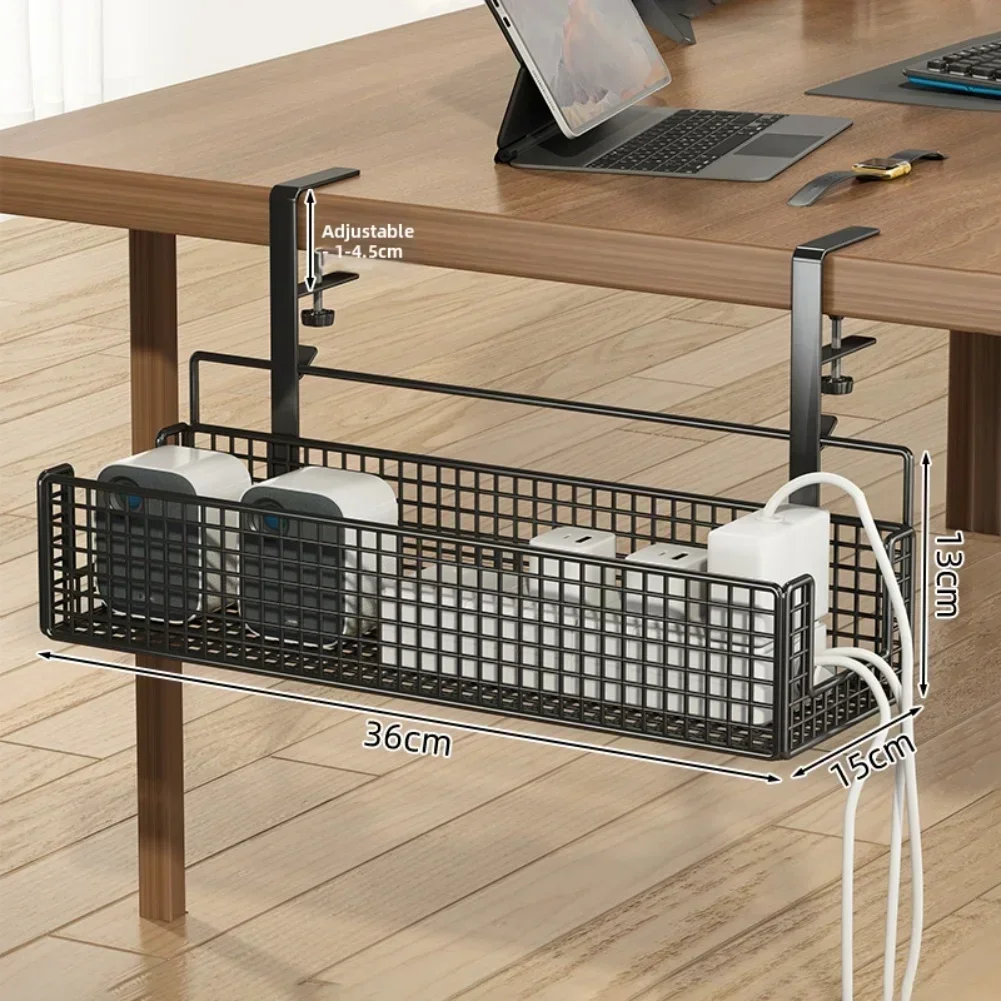 

NoDrill Clamp Desk Cable Organizer 36x15x13cm Metal Mesh for Power Cables USB Routers Rust Resistant for Office Home