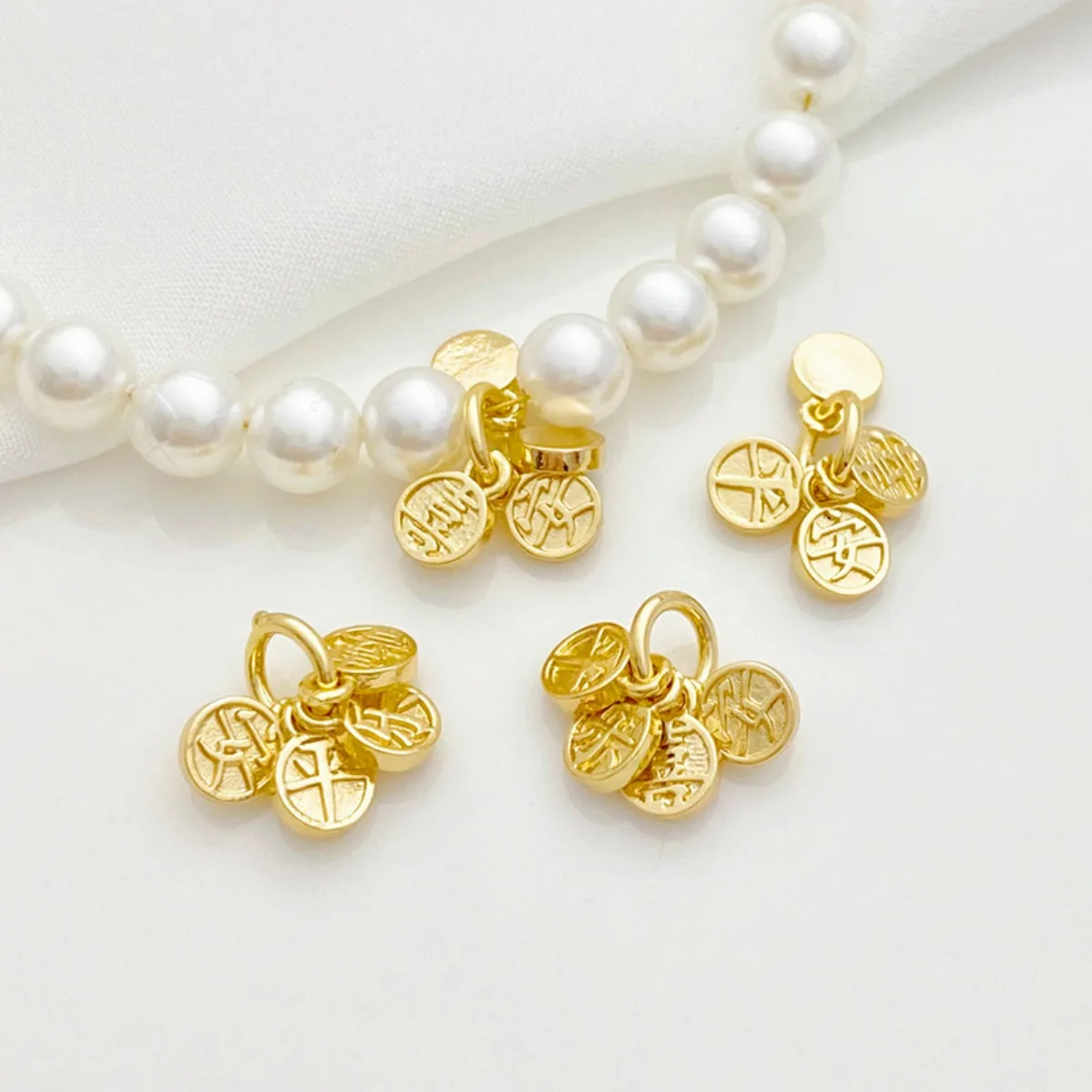 14K Gold Plated Chinese Style Peace Joy Blessing Small Tag Charm DIY Findings for String Bracelet Necklace Jewelry Making