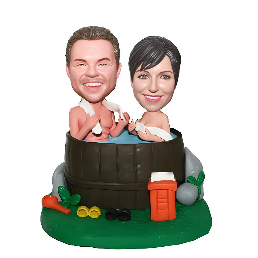 Custom Bobblehead Figurine, Couple in Hot Tub Sculpture, Romance Spa Handmade Personalized Bobble Head