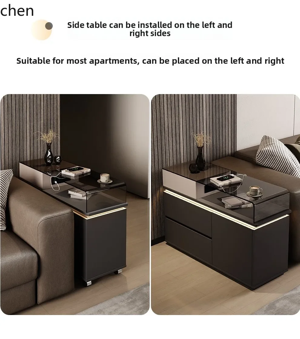 AB  Sofa Side Cabinet Movable Living Room Home Corner Table Side Table with Socket and Lig