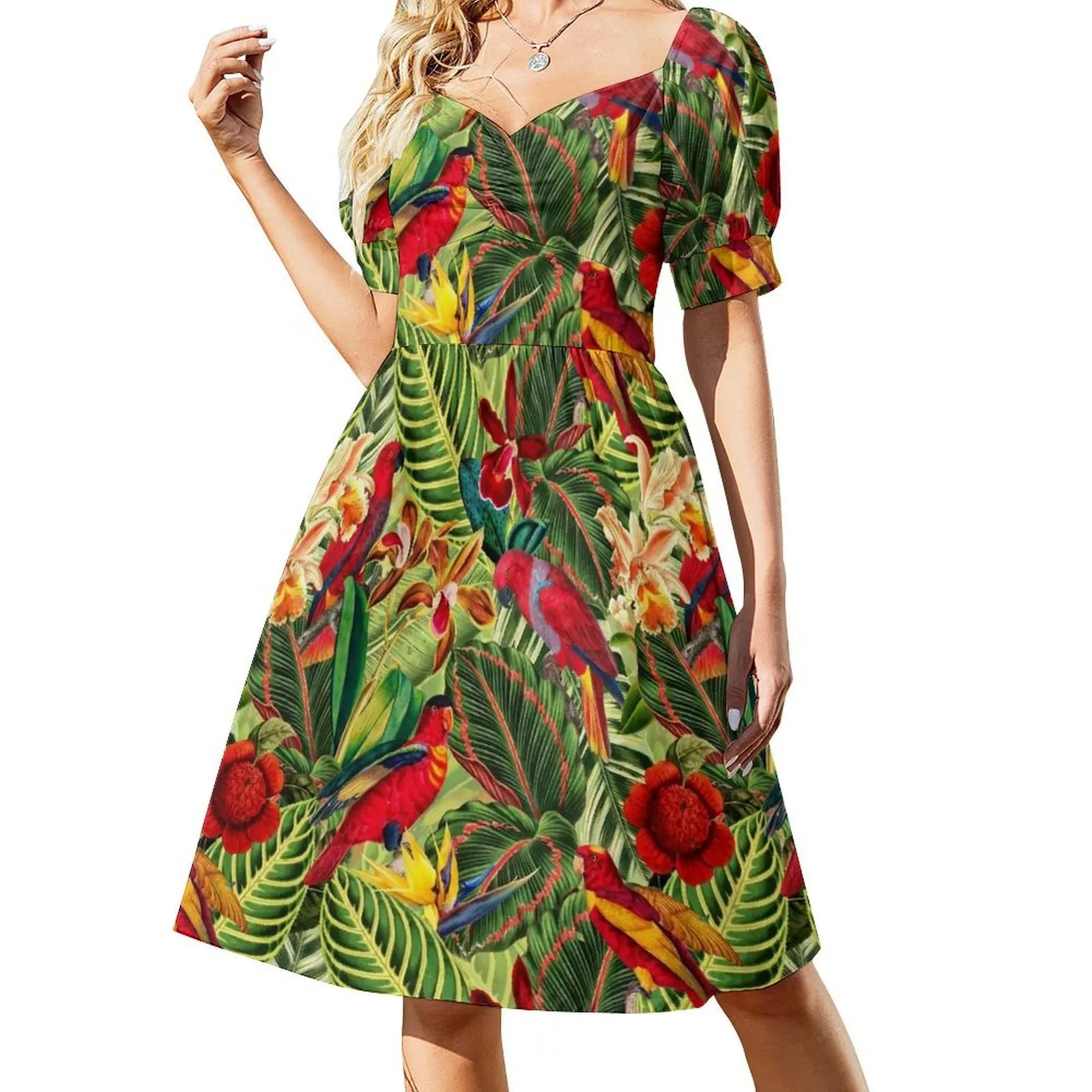 

Vintage Tropical Bird Jungle Botanical Night Botanical Garden Short Sleeved Dress ladies dresses for special occasions Dress