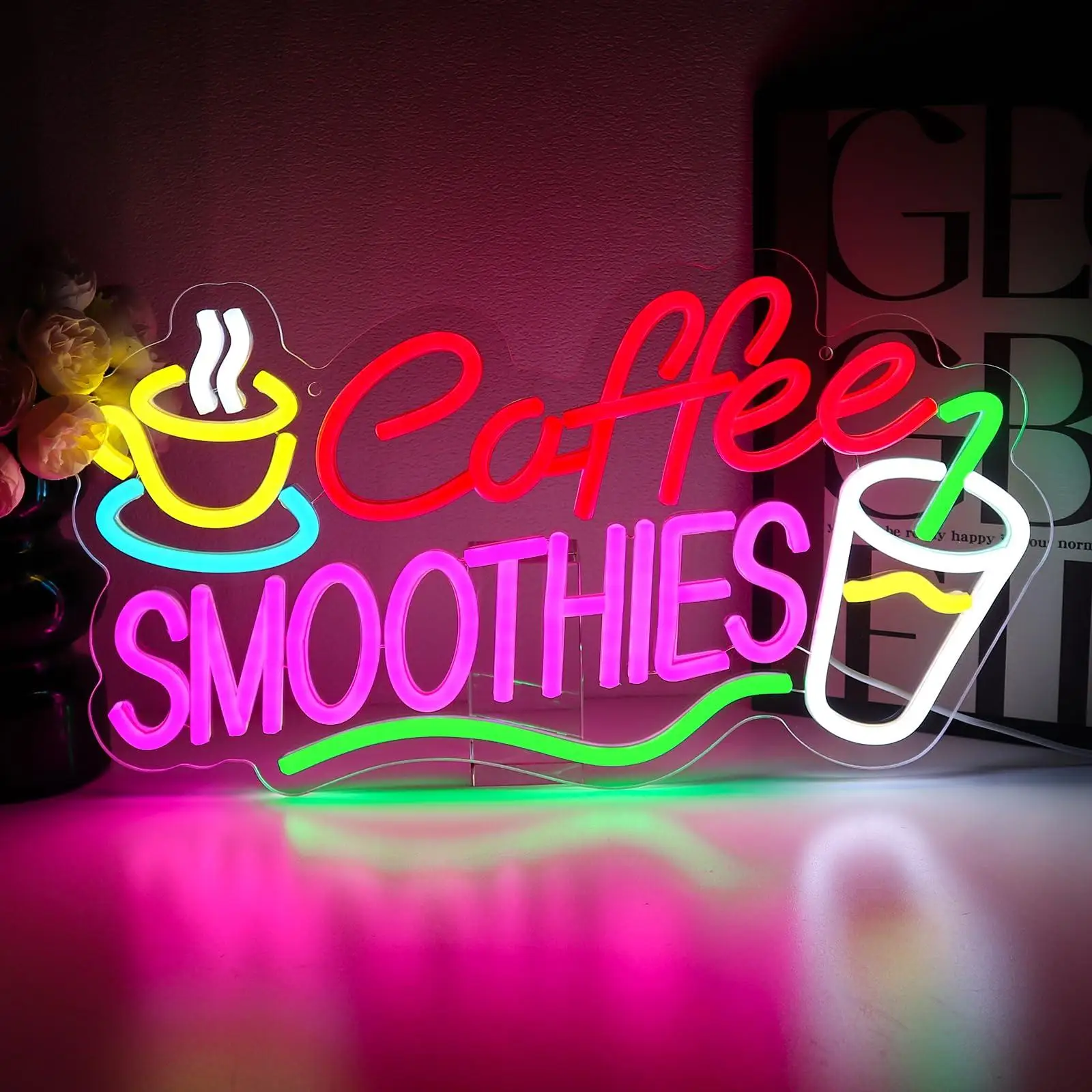 

Кофейные смузи Неоновая вывеска для декора стен USB с регулируемой яркостью Светодиодная вывеска для бизнес-бара Магазин напитков Кухня Домашний паб Ресторан Настенное искусство