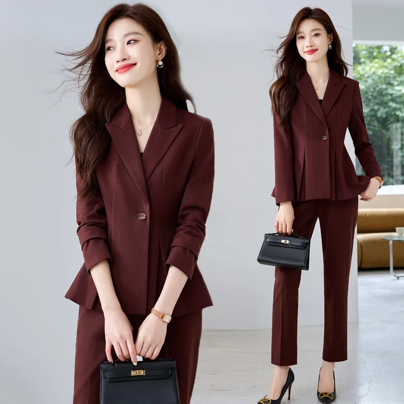 Navy Blue Suit Jacket for Women2024Spring and Autumn New Temperament Goddess Style Interview Formal Wear Manager Work Clothes Su