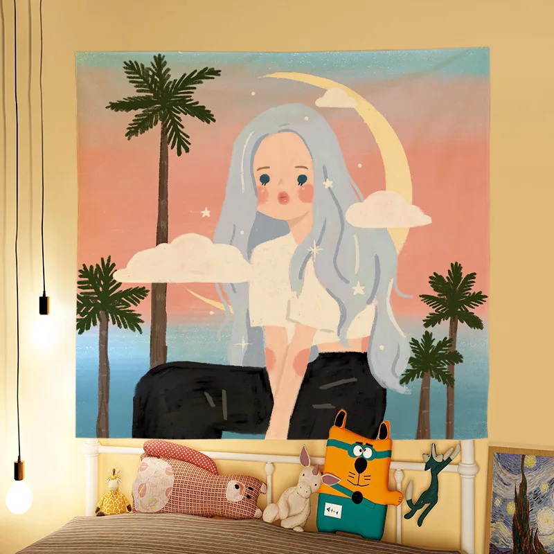 Whimsical Angel with Palm Trees Tapestry- Charming Wall Hanging for Home Decor, Perfect Gift for Those Who Love Cute
