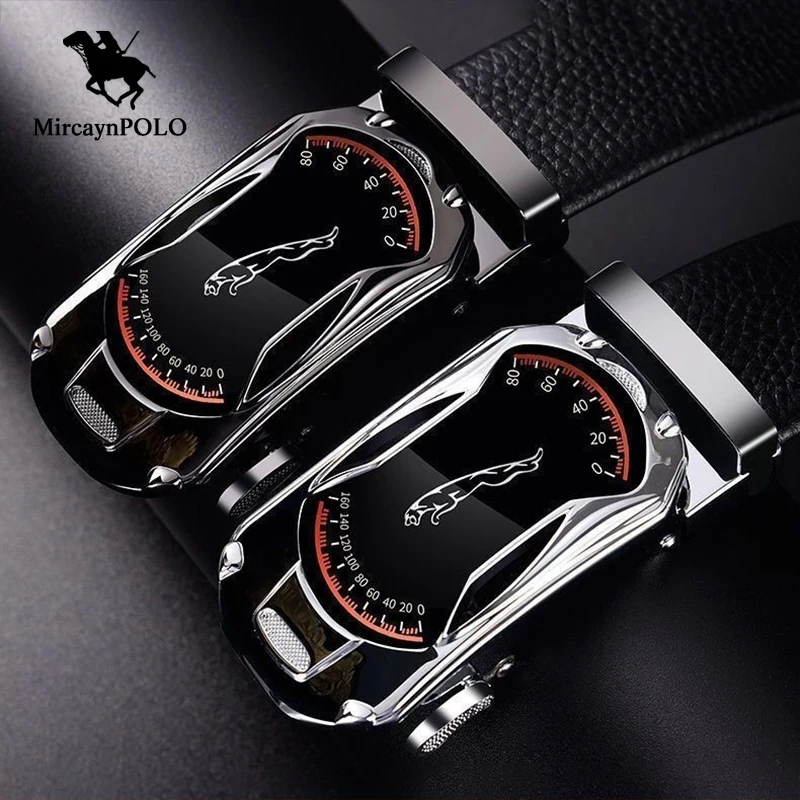 

MircaynPOLO Mens Automatic Zinc Alloy Sport Car Buckle Belts High Quality Cowhide Leather Belt 2022 Luxury Brand Male Waistband