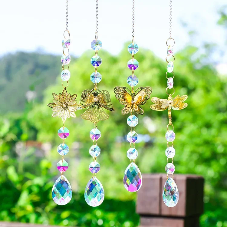 New butterfly sun catcher crystal wind chime bead curtain home door curtain decoration garden pendant hanging ornaments