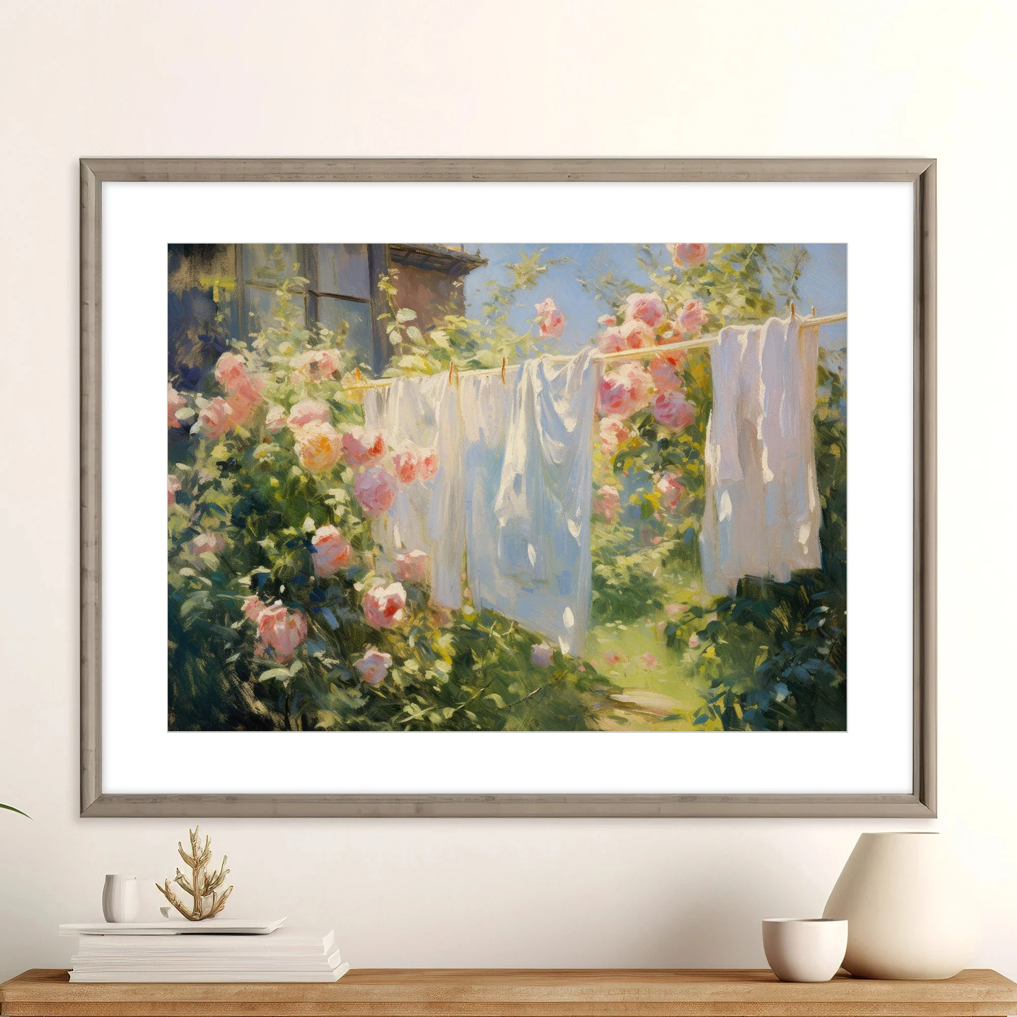 Vintage Pink Rose Garden Cleaning Clothes Farmhouse Posters and Prints Canvas Printing Wall Art Picture for Laundry Room Decor