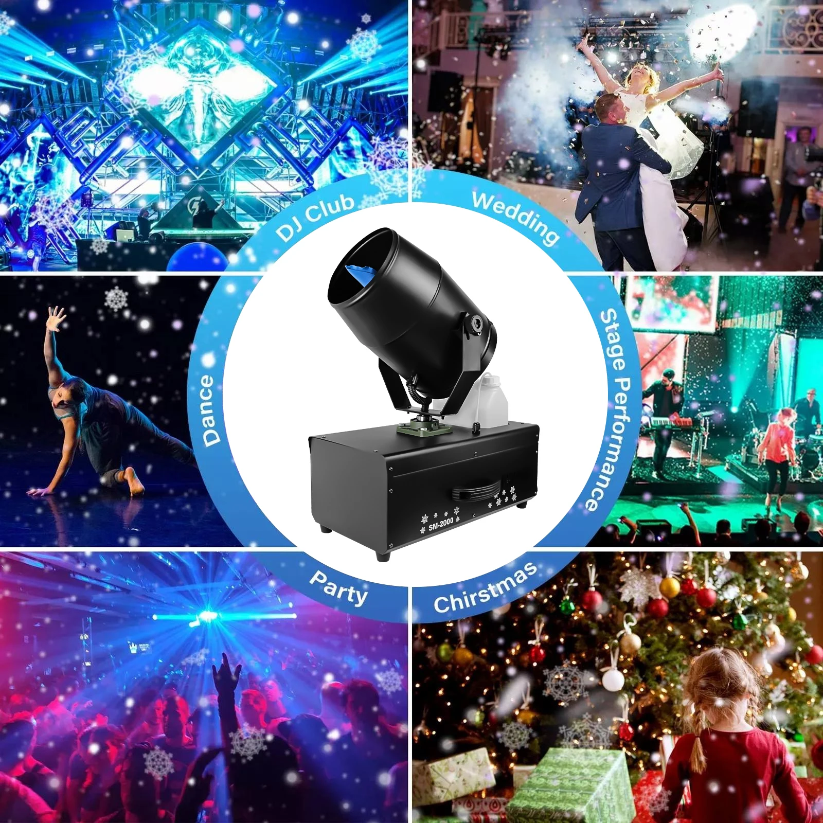 High Quality 2000W Shaking Head Snow Machine Halloween Christmas Party Wedding Outdoor Dry Ice Products
