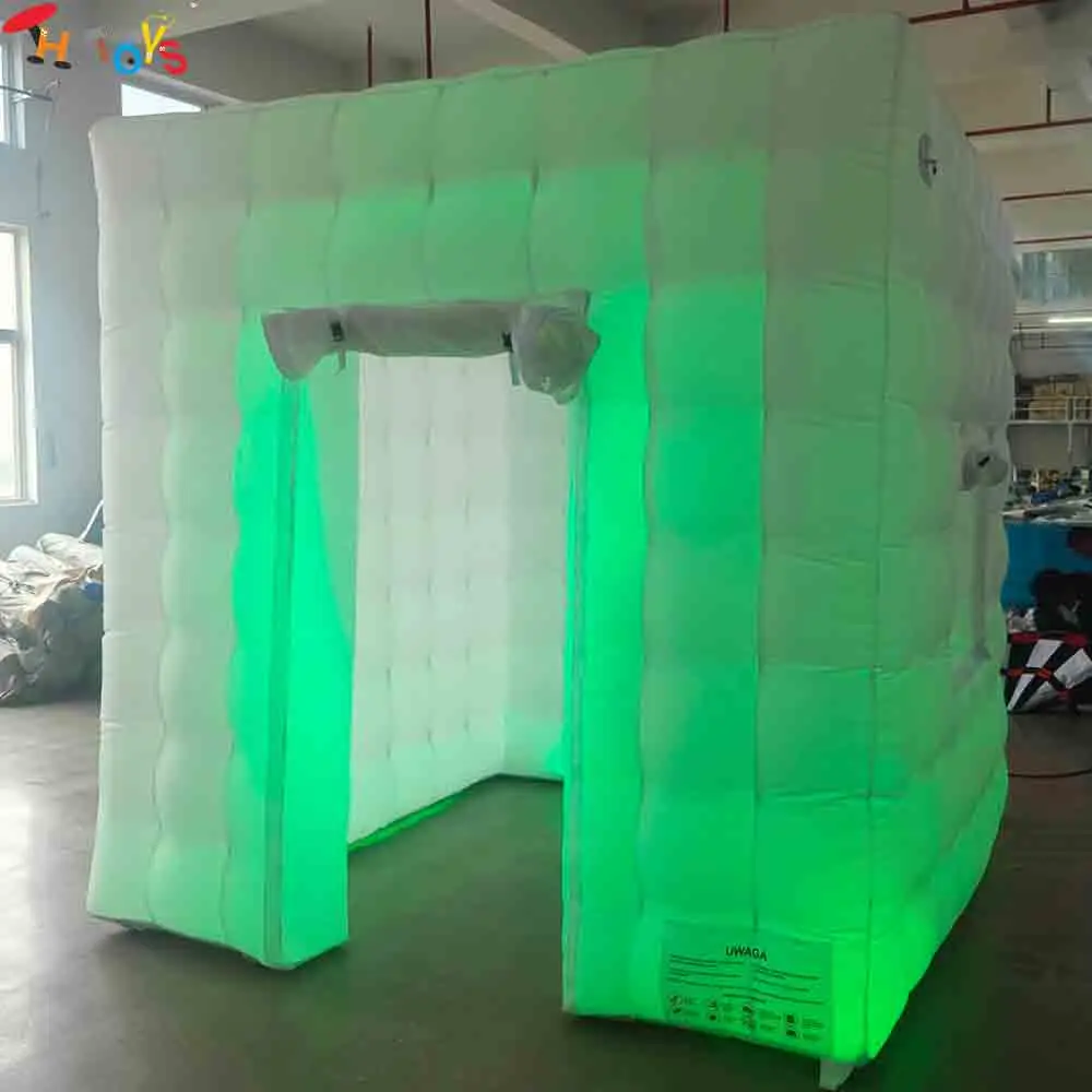 2.5x2.5m White Inflatable Cube Tent Photobooth with Colorful Lighting