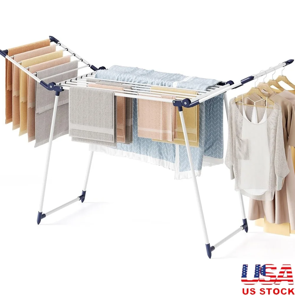 

Foldable Large Clothes Drying Rack Indoor Outdoor Metal Laundry Airer Winged Design Space Saving Stable Scratch Resistant