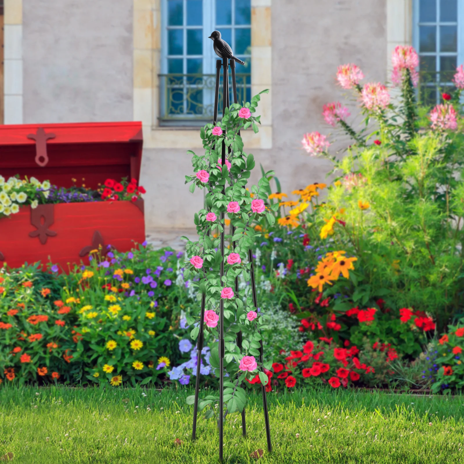 Garden Obelisk Trellis Flower Tower Metal Stakes Support Frame Plant Growing Equipment Steel+PP 120cm Flowers Holder