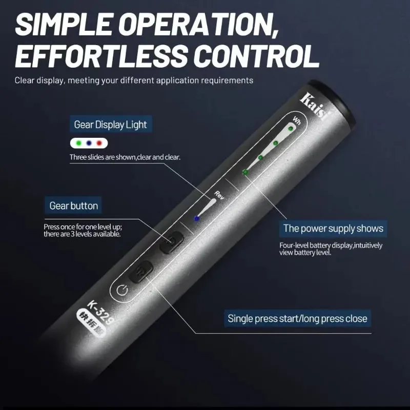 Kaisi K-329 Rechargeable Electric Polishing Pen 3-Speed with LED Display Professional Tool for Phone CPU IC Repair