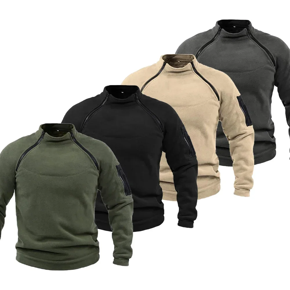Taktische Hoodies für Herren, Fleece, winddicht, seitlicher Reißverschluss, Jacke, Sweatshirt, Frühling und Herbst, Stehkragen, lässiger Pullover, Outdoor-Tops