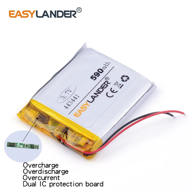 3 sztuk/partia 3.7v litowo-jonowy polimerowy akumulator 590mAh 443441 dla MP3,MP4, głośnik, bluetooth,GPS, zabawki, inteligentny zegarek