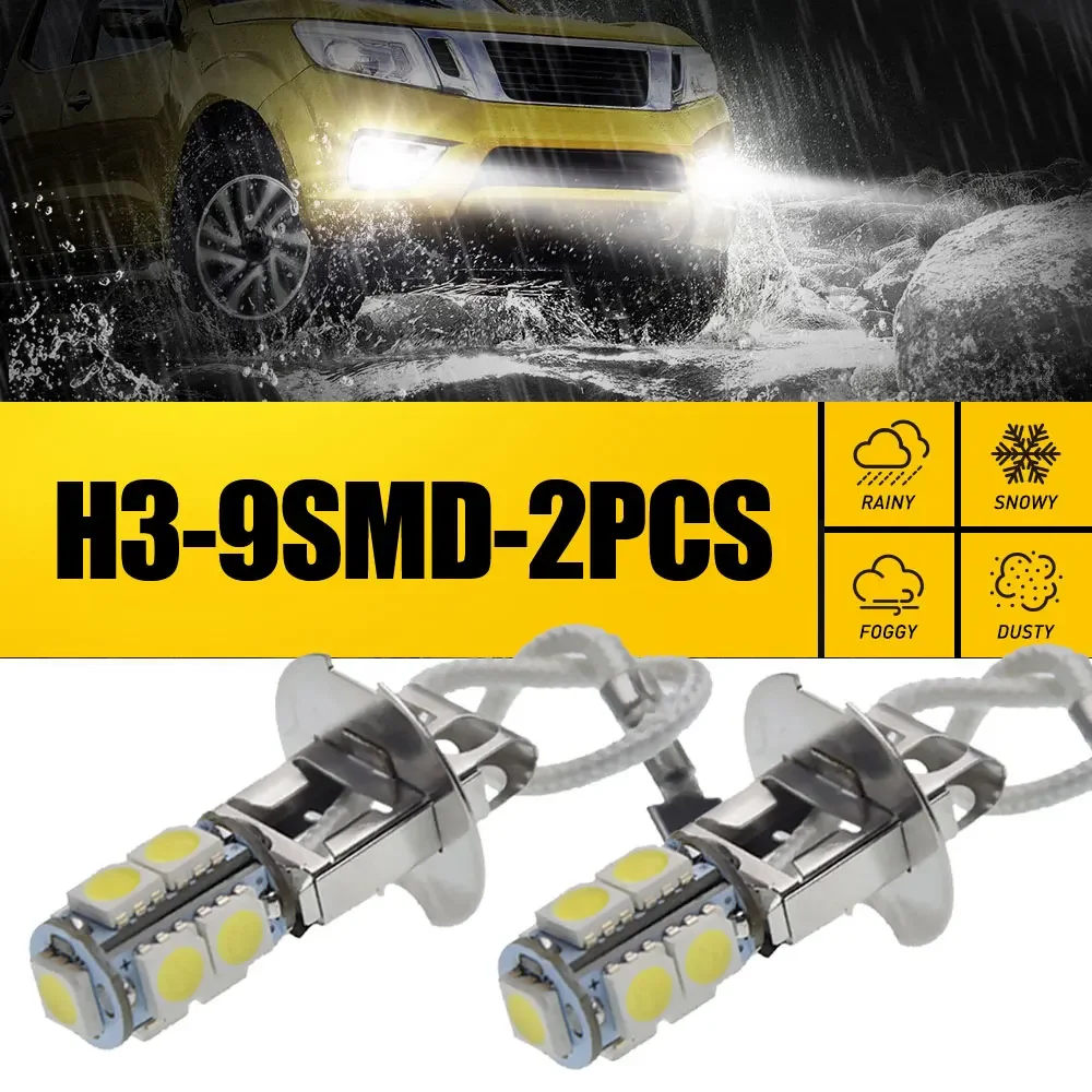 

2pcs H3 White LED Car Light Fog DRL Driving Lamp Car Headlight Brightness 12V 5050 9SMD LED Bulb Auto Fog Light Car Head Lamp