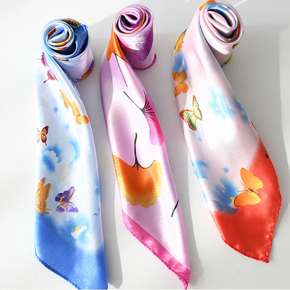 Floral Print Satin Silk Scarf Lady Office Neckerchief  50*50cm Decorative Head Scarf Printed Kerchief Neck Beautiful Scarf Shawl