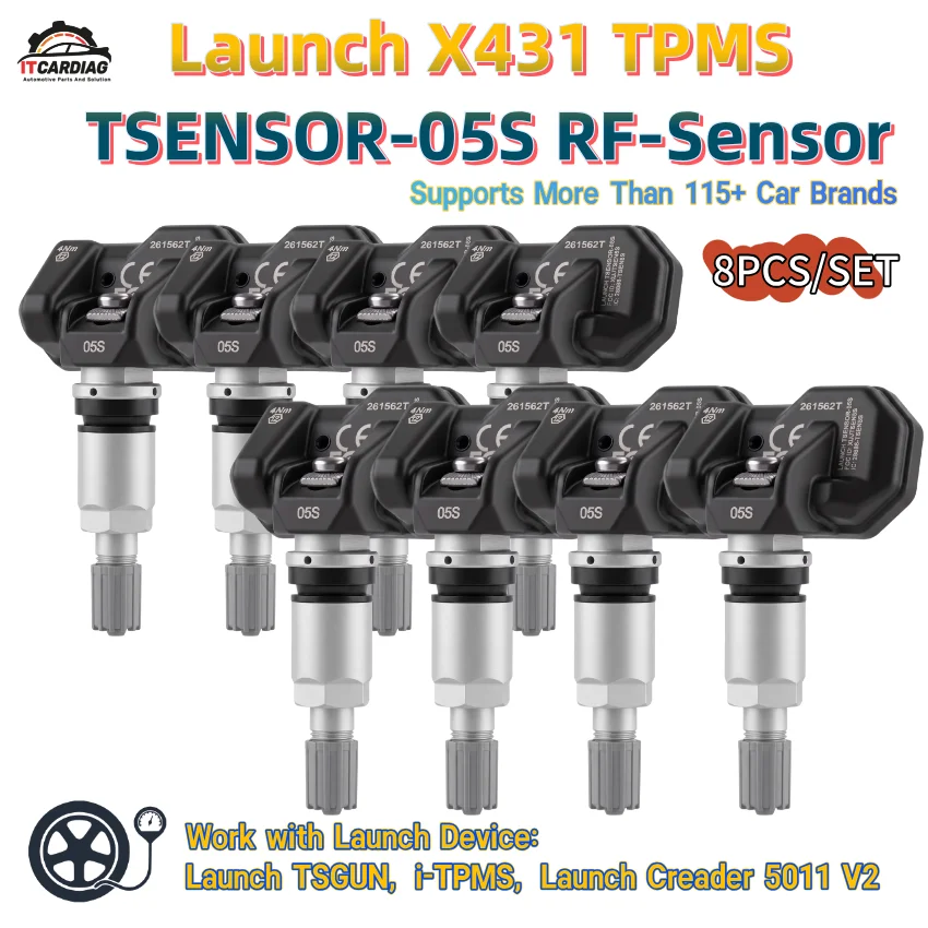 8PCS Launch X431 TSENSOR-05S RF-Sensor 315MHz&433MHz Car Tire Pressure Tester Unlimited Programming work with i-TPMS TSGUN