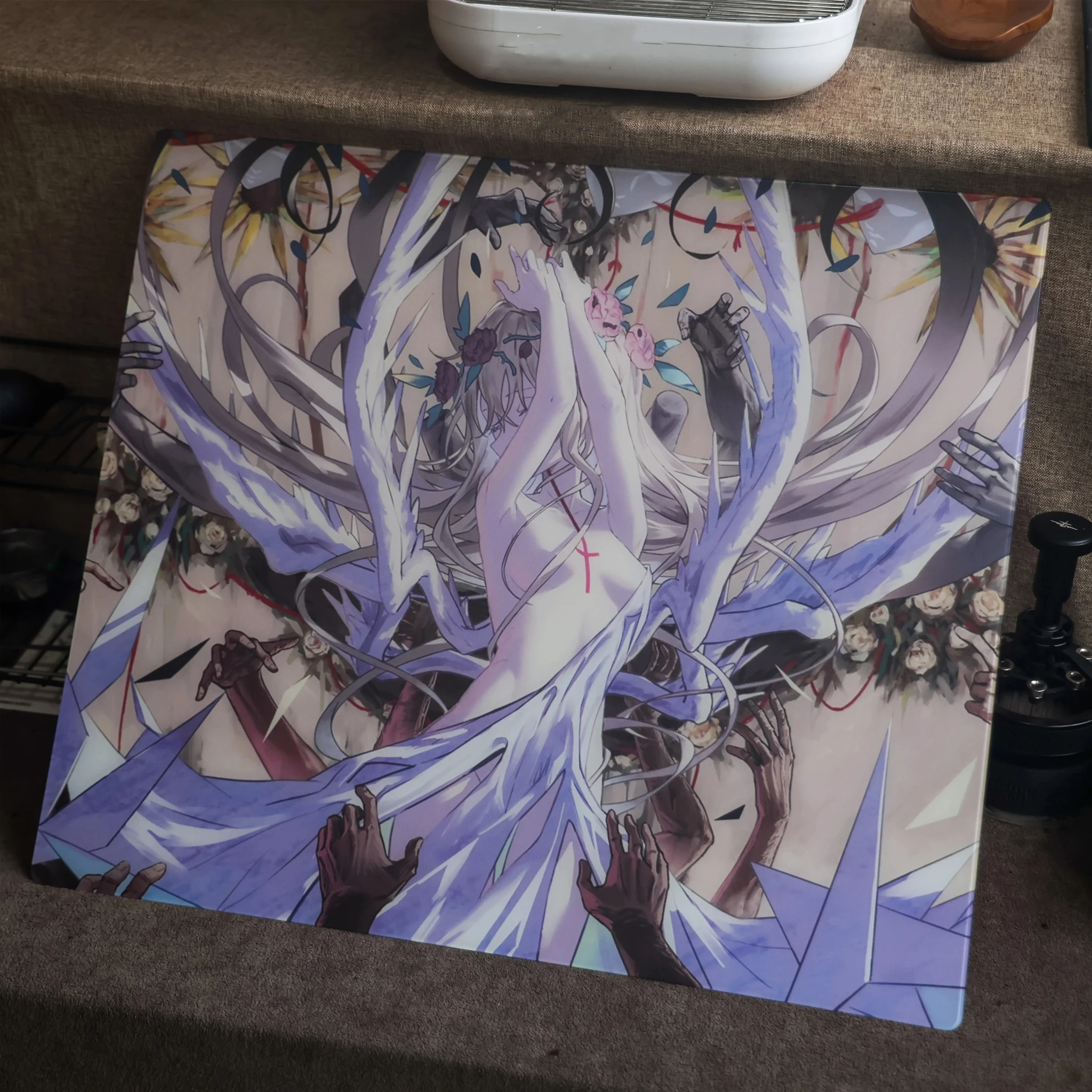 W-Wreath Glass Mousepad Japan Anime E-sports Game Tempered Glass Mouse Pad FPS Special Use Micro Etched Coated Speed Table Mats