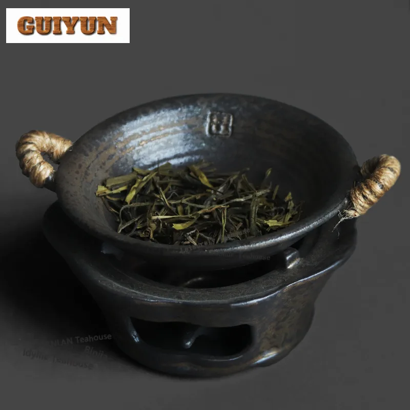 

Подставка для чайника из грубой керамики в стиле фамбе с двумя ручками, для подогрева чая, с горелкой на спирту, для кастрюль с молоком, для угольных печей, для кафе