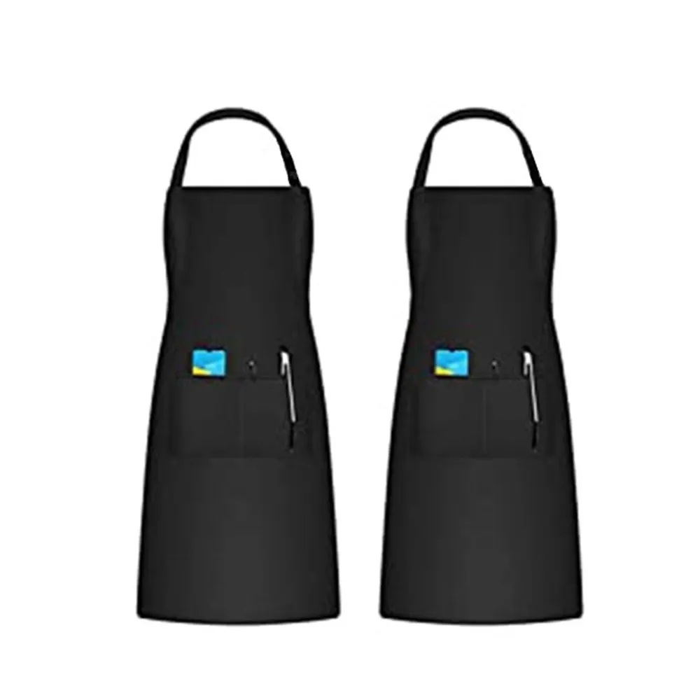 2 Pack Adjustable Bib Apron Waterdrop Resistant with 2 Pockets Cooking Kitchen for Women Men Chef, Black