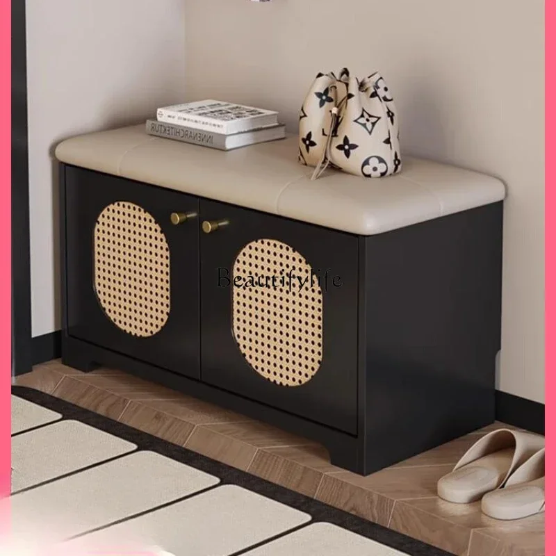 

ld25 Medieval rattan shoe change stool shoe cabinet integrated storage entrance extremely narrow shoe stool