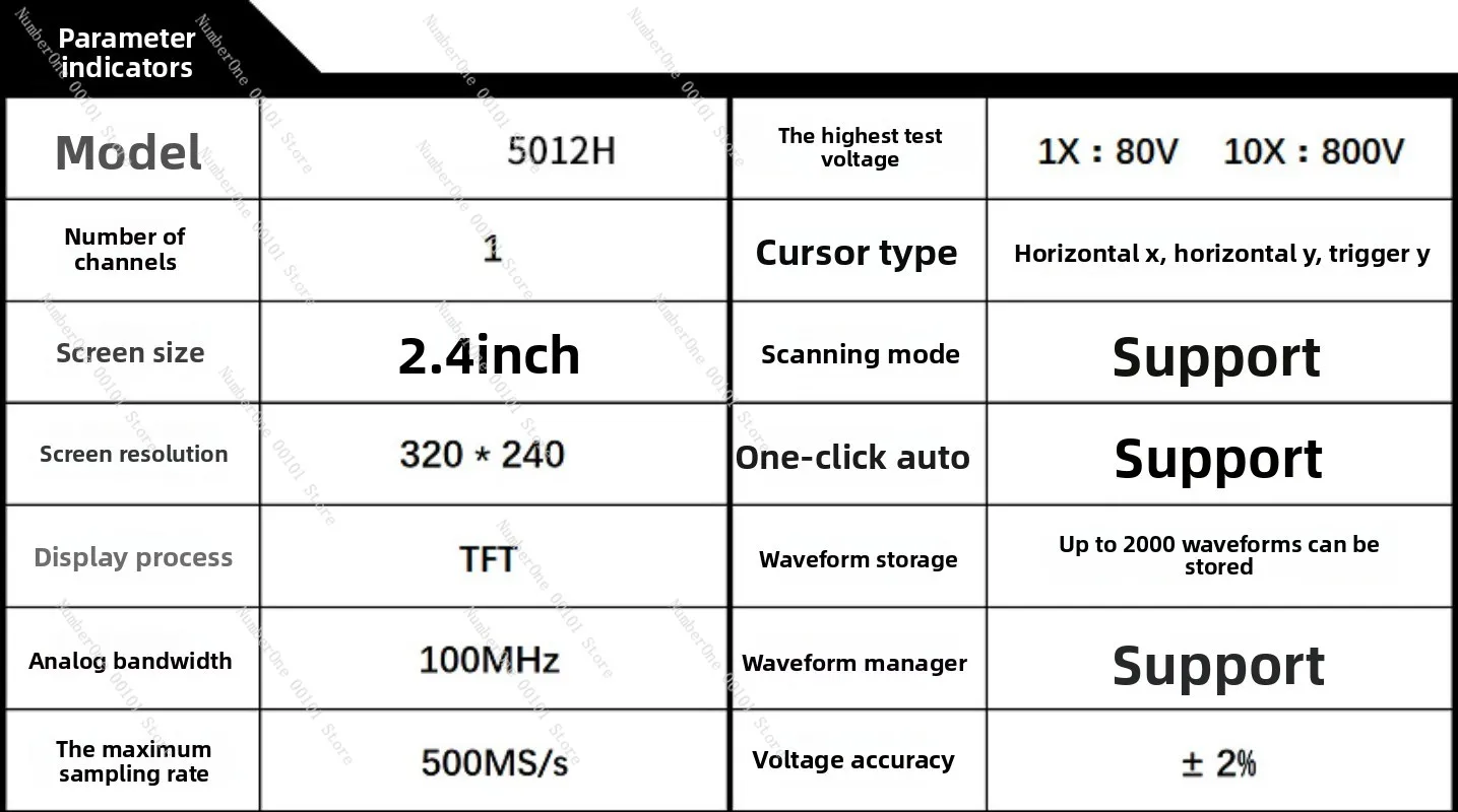 5012H 2.4inch IPS Screen Digital Oscilloscope 100MHz Analog Bandwidth Supports Waveform Storage