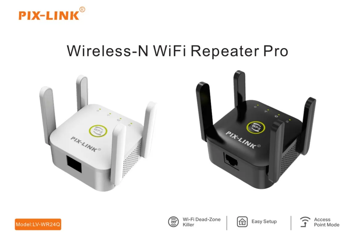 PIX-LINK WR24Q Repeater Wireless Extender 300Mbps Wi-Fi Amplifier 802.11N Remote Signal Enhancer 2.4G Repeater for Home WiFi