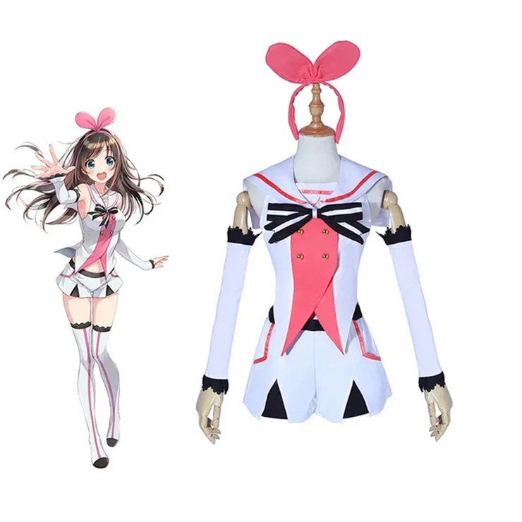 جديد Kizuna AI Virtual Cosplay Youtuber AIChannel Kizuna AI أزياء تنكرية سوبر AI كوسبلاي سترة بحار كاملة تنورة قصيرة