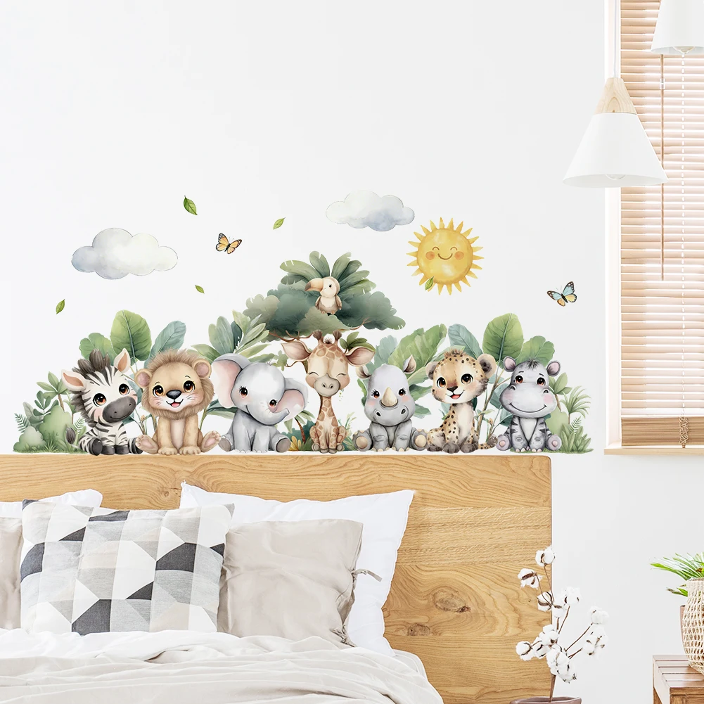Cute Safari Jungle Animal Wall Stickers Removable Peel and Stick Decals for Kids Room Nursery Baby Bedroom   Decor