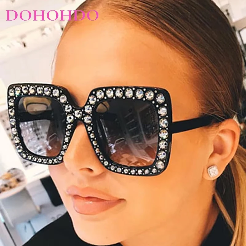 

Big Square Luxury Rhinestone Sunglasses Women Men Oversized Frame Brand Designer Sun Glasses Vintage UV400 Female Oculos De Sol