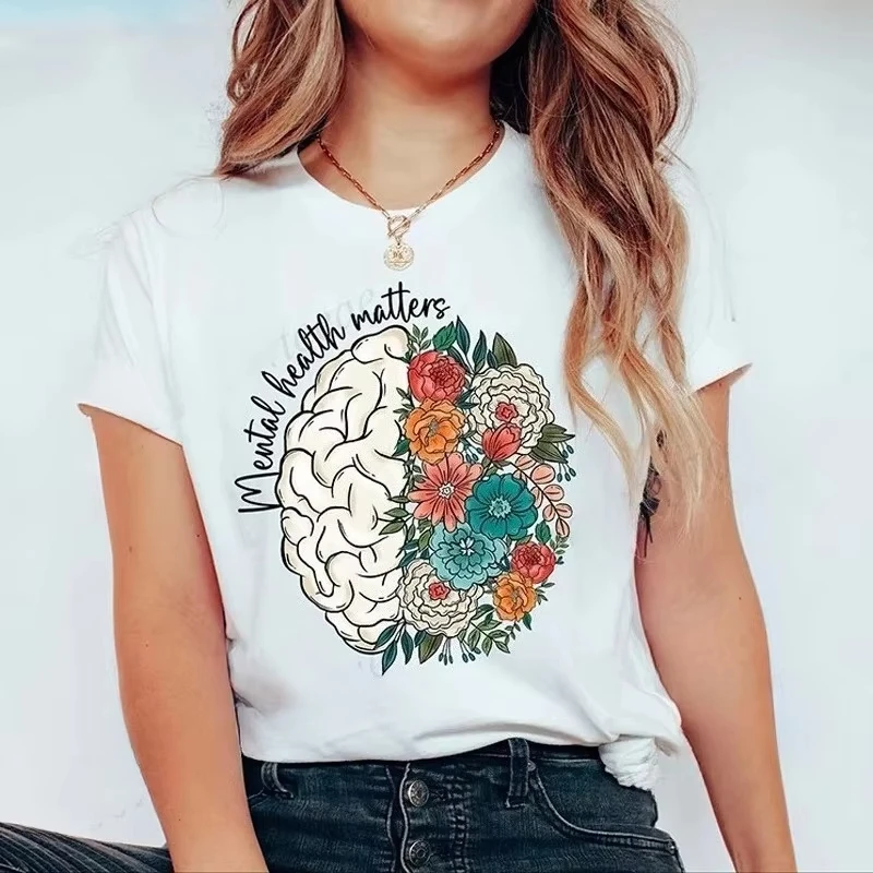 2026 Mental Health Shirt,School Psychologist T-Shirts,Inspirational Tees,Mental Health Awareness Tops,Cute Brain Women's T-Shirt