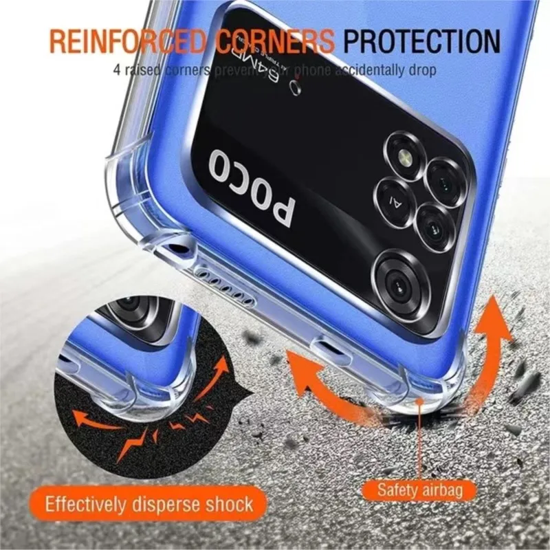 Thick Air-Bag Silicone Clear Phone Case for Xiaomi Poco M4 M5 M6 X3 X4 NFC X5 X6 F3 F4 GT F5 Pro 5G C50 C51 C55 Back Cover image 4