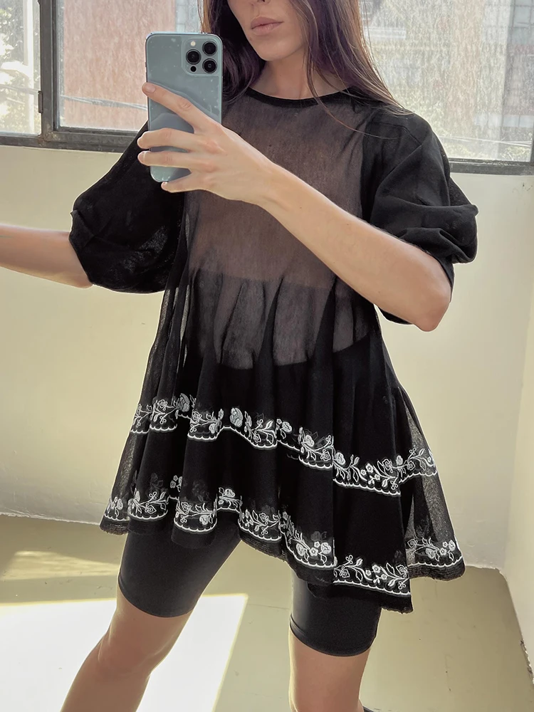 Comfortable ort Sve Long irt Women's Faionable Embroidery Fine Needle All-Match Summer New Arrival Clothing