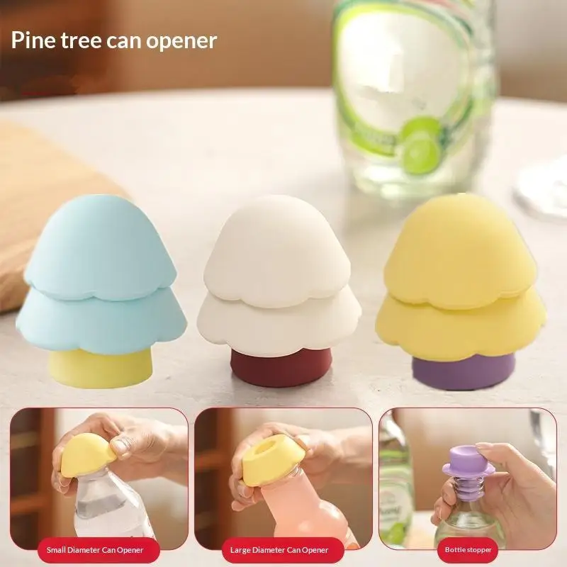 3 In 1 Pine Tree Shape Bottle Silicone Opener Household Beverage Bottle Can Opener Plastic Bottle Size Caliber Universal Stopper