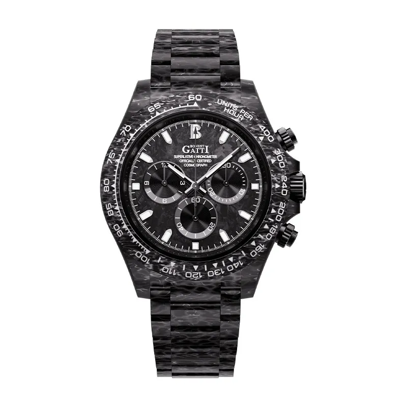 BONEST GATTI Herren-Chronographenuhr, 41 mm, automatische mechanische Armbanduhr, Gehäuse und Armband aus Kohlefaser, leuchtender Saphirspiegel, Sport